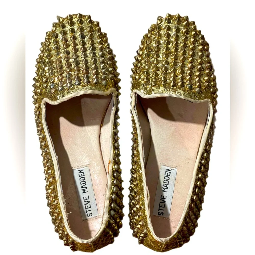 Steve Madden Gold Jeweled Studded Flats - Picture 2 of 3